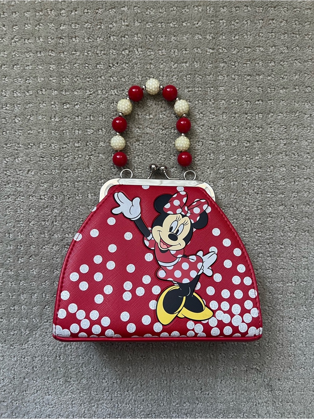 EUC Minnie Mouse Red Polka Dot Kiss-Lock Handbag